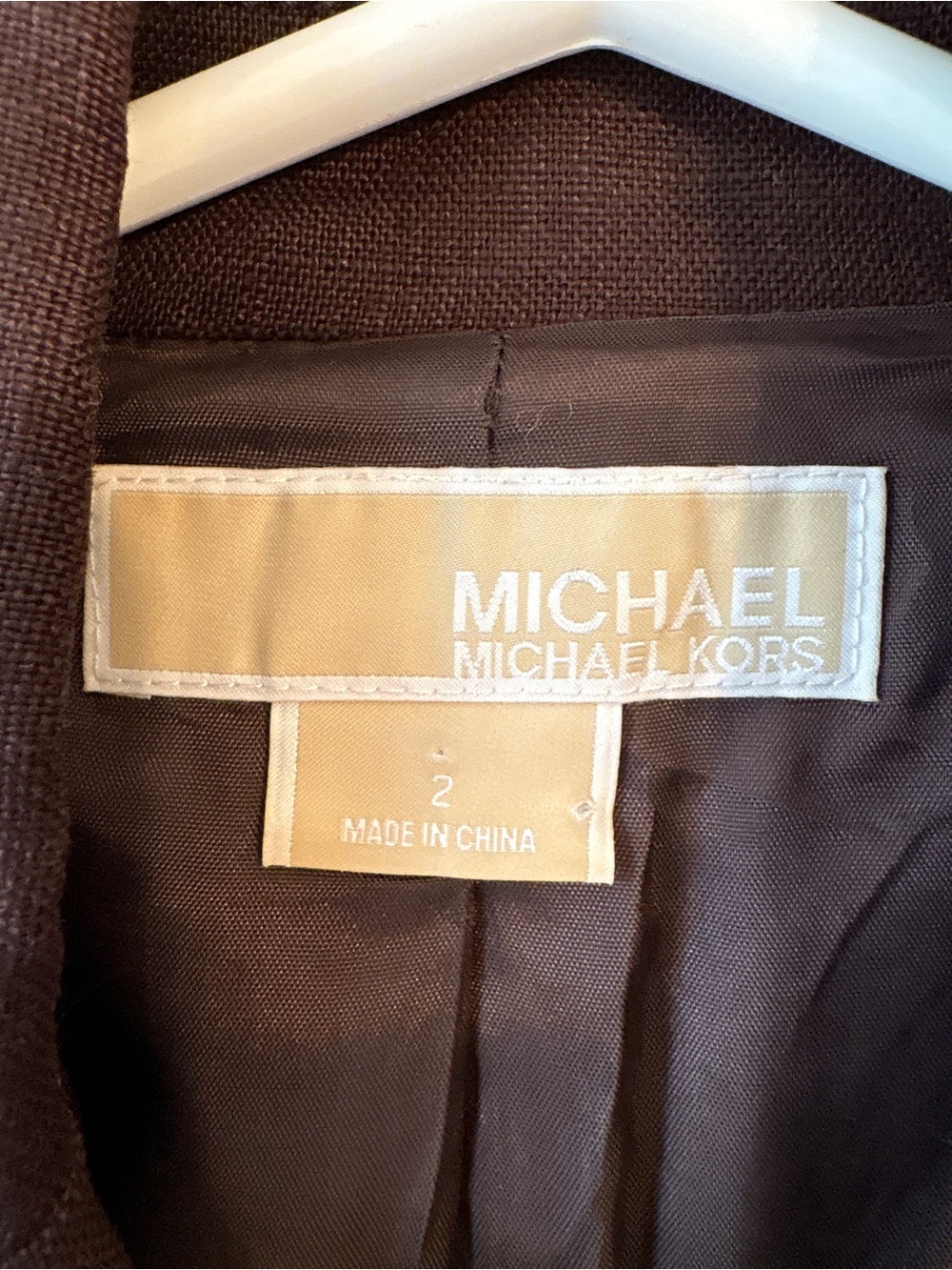 Michael Kors Military Blazer Brown Linen Jacket Gold Button Fitted Size 2 - Picture 3 of 8